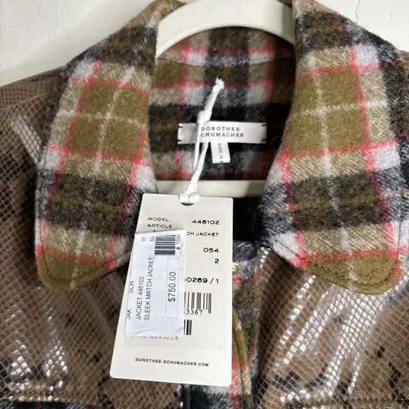 Dorothee Schumacher Leather Wool Plaid Jacket - Picture 3 of 7